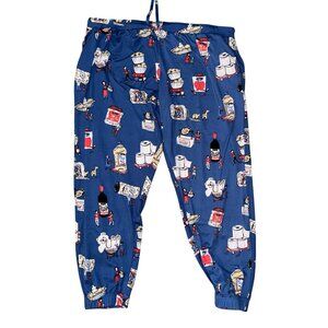Munki Munki Themed Blue Pajama Bottoms With Elastic Waistband & Drawstring 2X